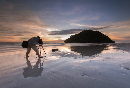 Sunset Sesacape at Kudat Sabah. Slightly soft focus and motion blur due to long exposure.