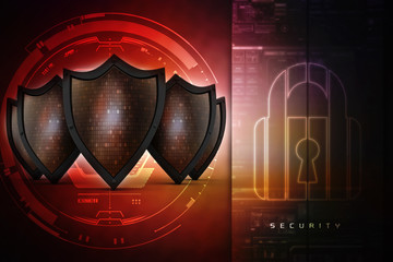 Fototapeta premium 3d illustration Security concept - shield on digital code background