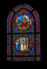 Vitraux de l'église Notre Dame de Pont Croix, Finistère, Bretagne, France 