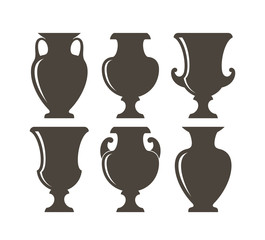 Ancient Greek vases. Isolated vases on white background