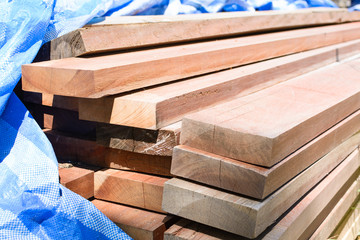 stack thick plank for bridge construction with wood hard outdoor