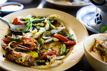 Seafood scraps on a plate