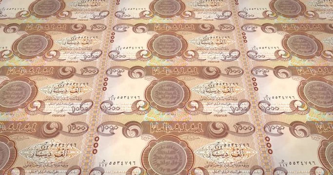 Banknotes of one thousand dinars iraq rolling, cash money, loop