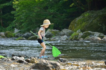 夏の休日・清流で遊ぶファミリー