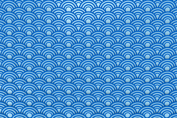 3d illustration of japanese style pattern in blue color wave shape.