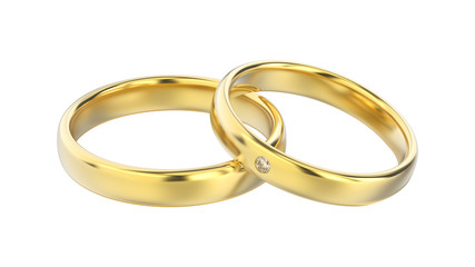 3D illustration classic yellow gold rings with diamond