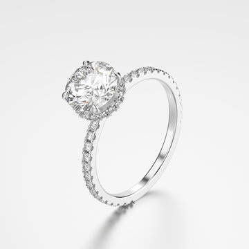 3D illustration silver ring with diamonds with reflection