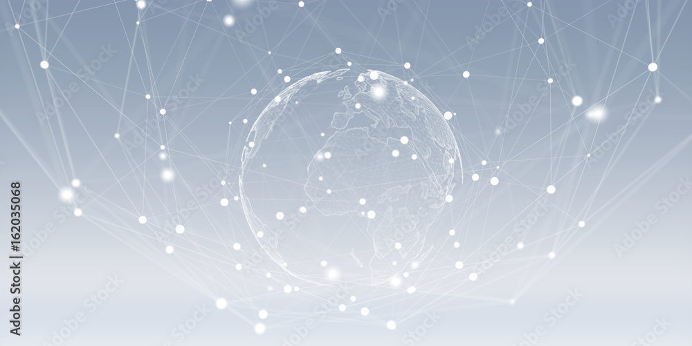 Poster flying earth network interface 3d rendering