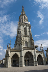 Fototapeta na wymiar Bern, Switzerland - April 4, 2017 - Bern cathedral, or Berner Munster, in Bern city