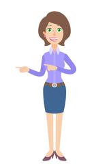 Businesswoman showing something beside of her