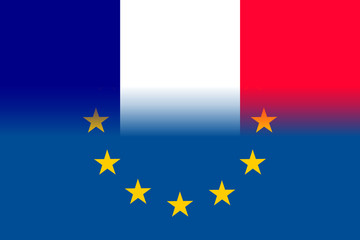 France national flag with a flag of European Union twelve gold stars, ideals of unity with EU, member since 1 January 1958. Vector flat style illustration