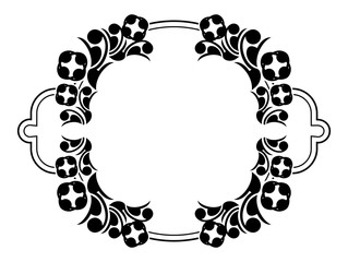 Black and white silhouette frame with decorative flowers. Vector clip art.