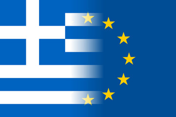 Greece national flag with a flag of European Union twelve gold stars, identity and unity with EU, member since 1 January 1981. Vector flat style illustration