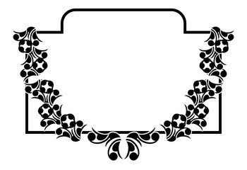 Black and white silhouette frame with decorative flowers. Vector clip art.