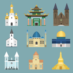 Fototapeta premium Cathedral church temple traditional building famous landmark tourism vector illustration.