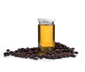 Honey, coffee flowers on white