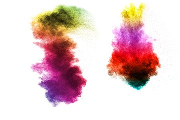 abstract multicolored powder splatted on white background,Freeze motion of color powder exploding