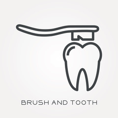 Line icon brush and tooth