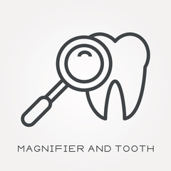 Line icon magnifier and tooth