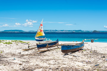 Fototapeta premium Traditional Malagasy sail boats on the sea coast, Madagascar