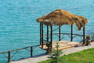 Over water bungalows with lagoon on sea