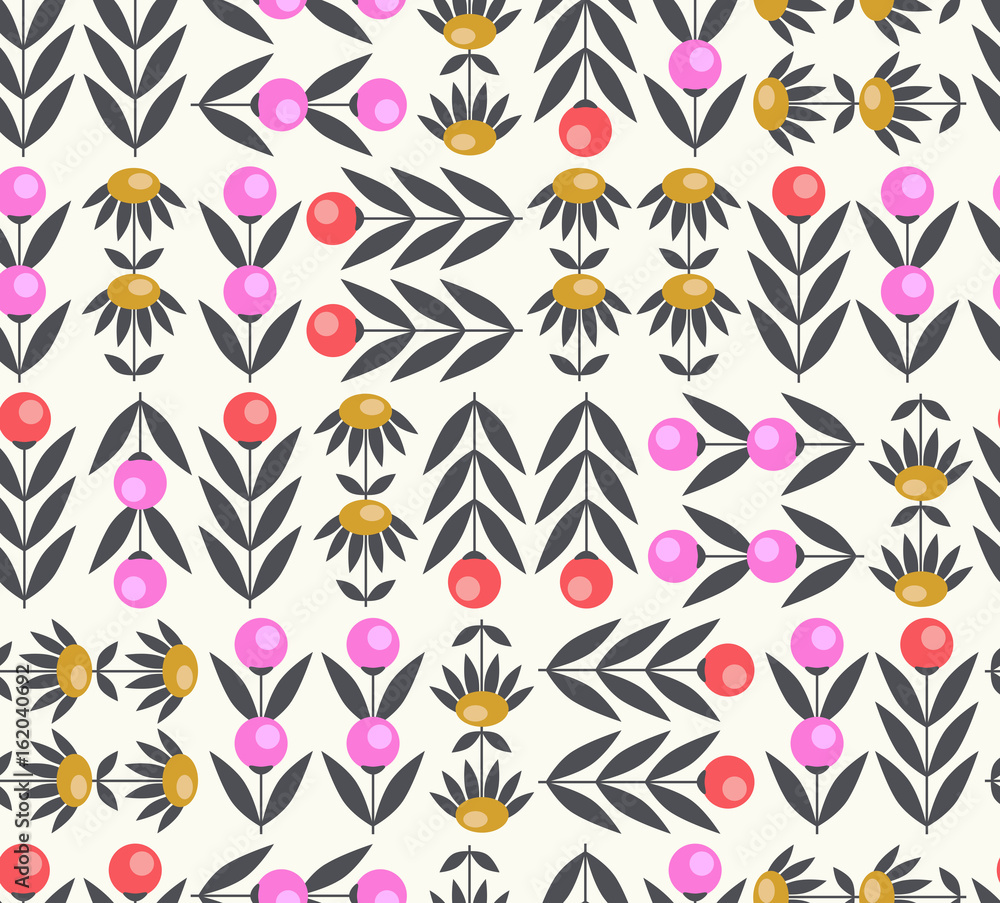 Poster seamless pattern with abstract flowers and leaves