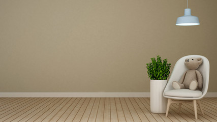 teddy bear on armchair in home or apartment - 3D Rendering