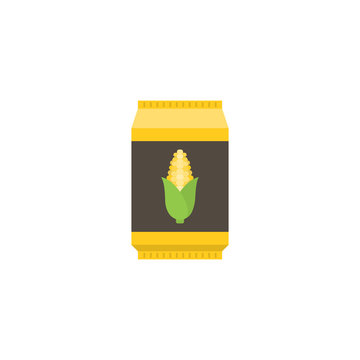 Corn starch in paper package, flat design icon
