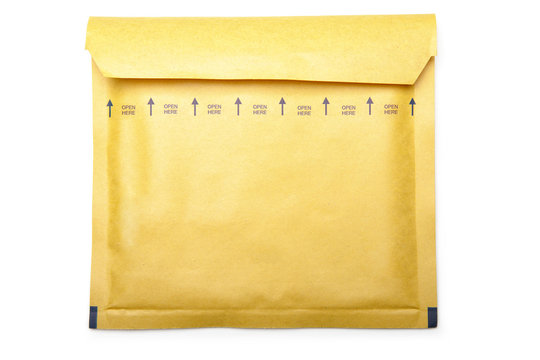 Yellow packaging envelope on white background
