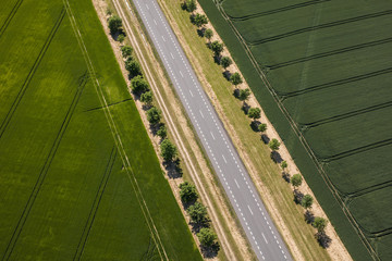 Fototapeta na wymiar aerial view of the road and harvest fields