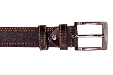 Fashionable men's brown belt isolated on white background