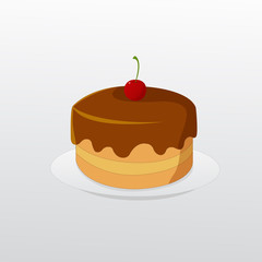 Birthday Chocolate Cake with cherry on dish and gradient background
