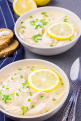 Lemon chicken orzo soup. 