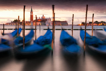 Long exposure of gondolas in the Grand Canal, Venice, Italy