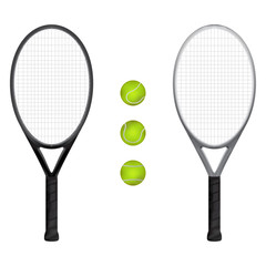 Isolated of aluminium gray and black tennis racket and tennis ball with white background. vector . illustration. graphic design. object.