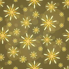 Seamless texture. Abstract pattern with yellow figures. Abstract yellow flowers. Taxtile pattern.
