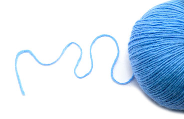 Blue Yarn Ball on white background