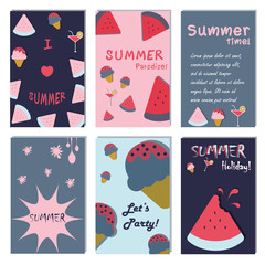 summer, holiday, vacation poster set. Vector flat design.