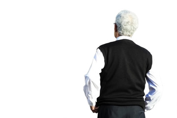 Man from behind isolated on white background