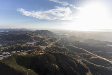 Aerial view of the Ventura 101 Freeway Conejo Grade near Newbury Park, California.