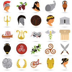 Ancient Greece color flat icons set for web and mobile design
