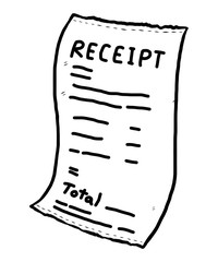 receipt paper / cartoon vector and illustration, black and white, hand drawn, sketch style, isolated on white background.