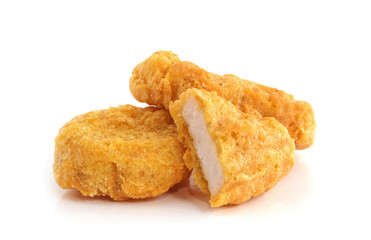 Fried chicken nuggets isolated on white