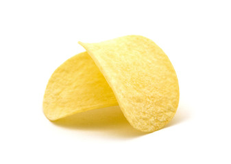 Potato chips isolated white background.