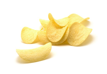 Potato chips isolated white background.