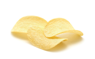 Potato chips isolated white background.