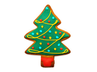 Gingerbread tree isolated on white background. Christmas cookie