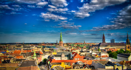 Panoramic aerial cityscape of Copenhagen city in Denmark