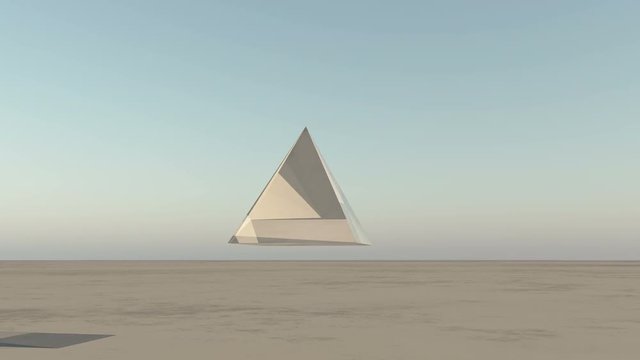 4K rotation glass pyramid from sky to ground in the wilderness,Science Fiction world.	