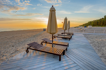 Sunrise at public beach in Jurmala - famous Latvian resort at Riga gulf, Europe 
